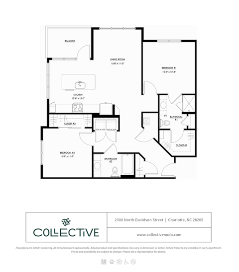 B6 1172 floorplan at The Collective NoDa, Charlotte, NC, 28205